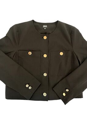 INC International Concepts Black Cropped Jacket with Gold Buttons size M